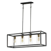 Capitol 4 Light Linear Pendant in Black / Antique Brass