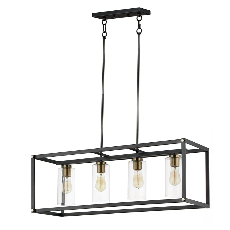 Capitol 4 Light Linear Pendant in Black / Antique Brass