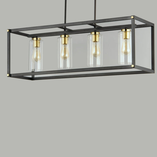 Capitol 4 Light Linear Pendant in Black / Antique Brass