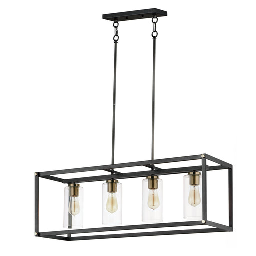 Capitol 4 Light Linear Pendant in Black / Antique Brass