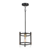 Capitol 1 Light Pendant in Black / Antique Brass