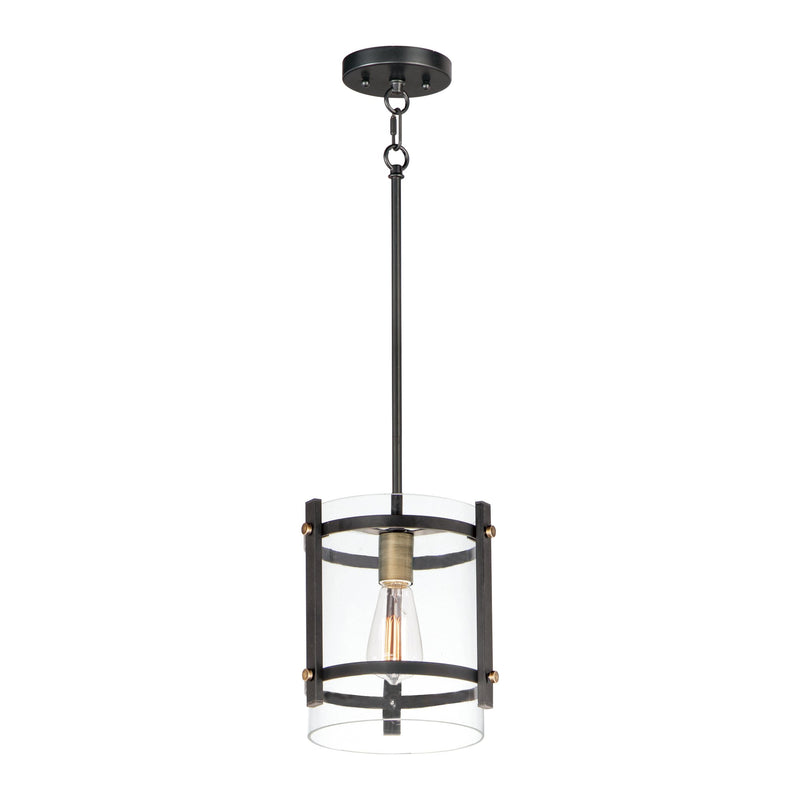 Capitol 1 Light Pendant in Black / Antique Brass