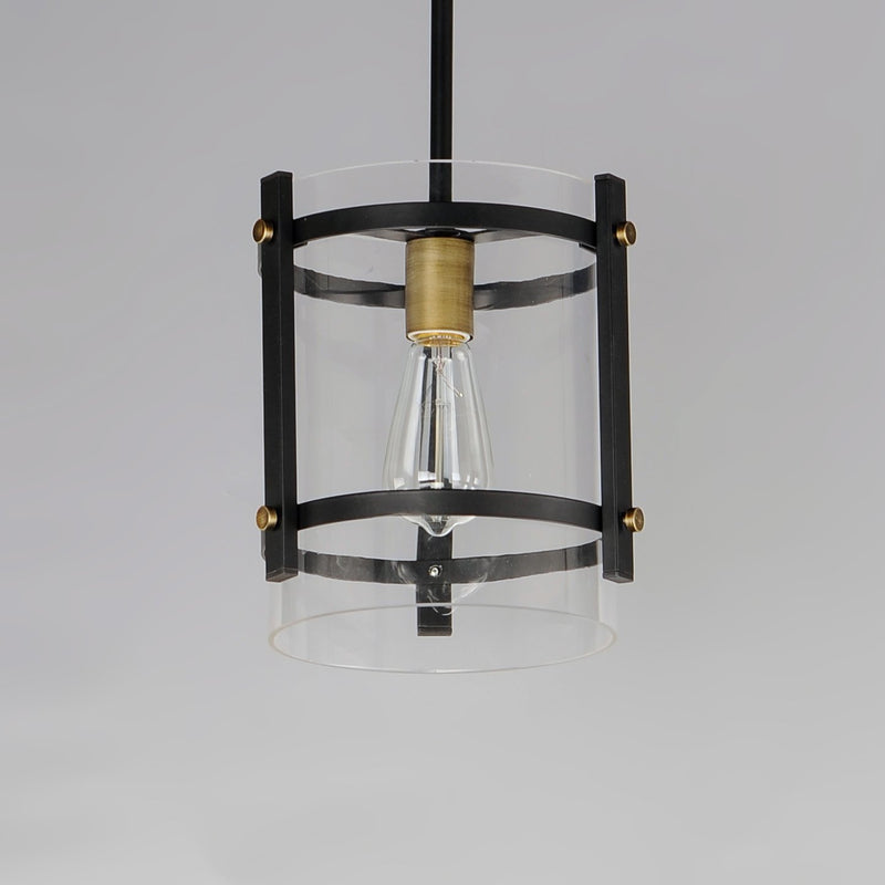 Capitol 1 Light Pendant in Black / Antique Brass