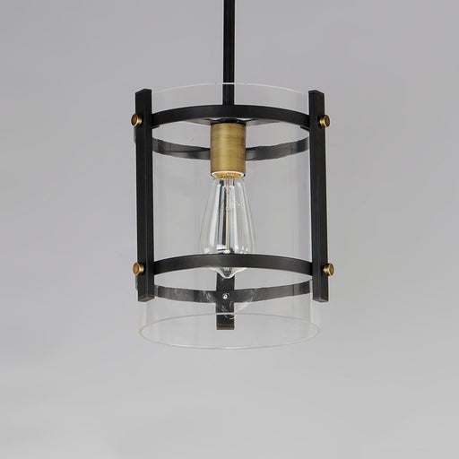Capitol 1 Light Pendant in Black / Antique Brass