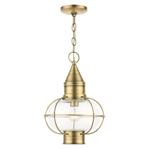 Newburyport Large Outdoor Pendant Lantern in Antique Brass