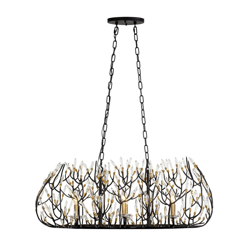 Bask 6-Light 36" Linear Chandelier in Matte Black/French Gold