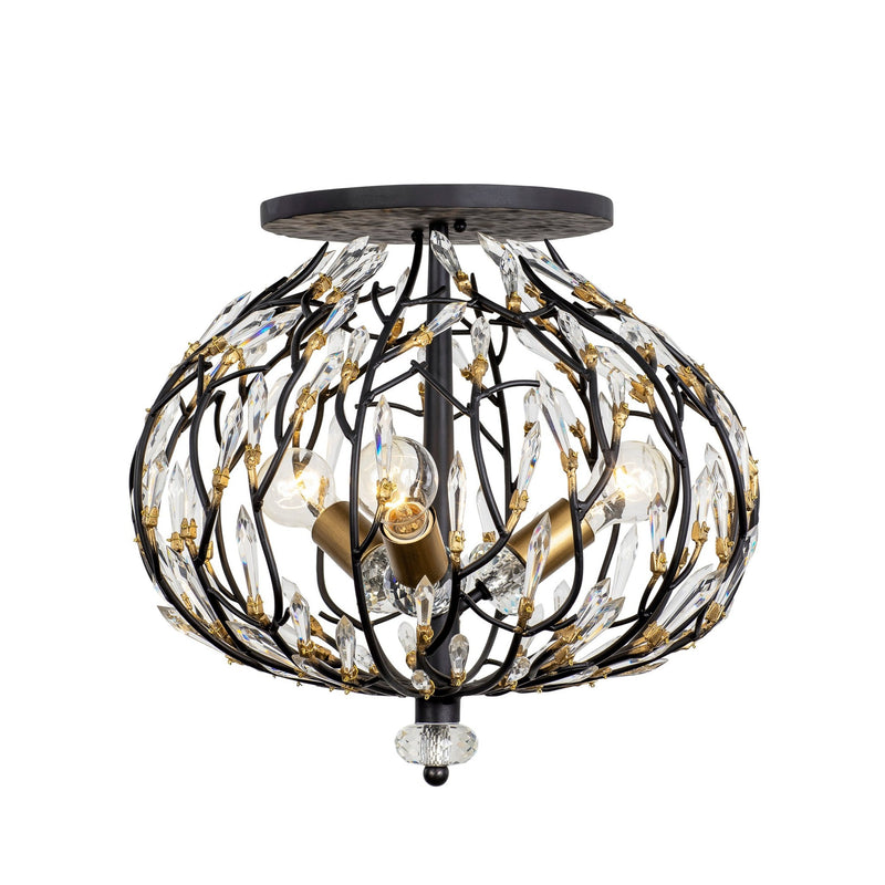 Bask 3-Light 18" Semi-Flush Mount in Matte Black/French Gold