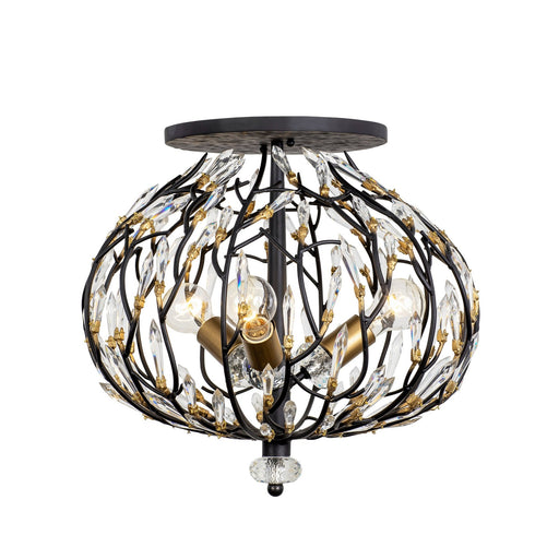 Bask 3-Light 18" Semi-Flush Mount in Matte Black/French Gold