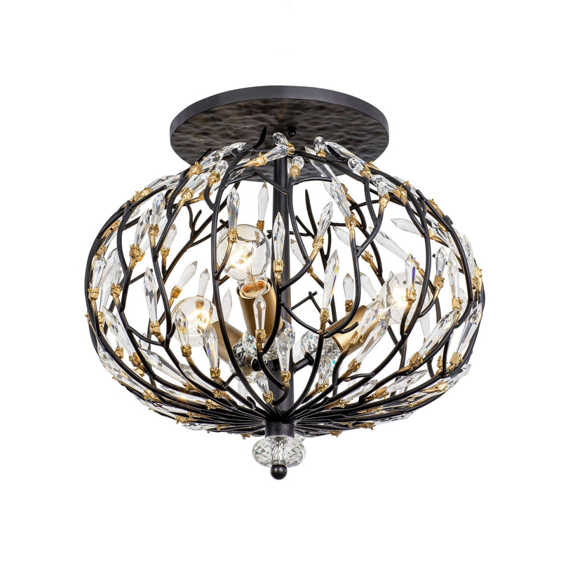Bask 3-Light 18" Semi-Flush Mount in Matte Black/French Gold