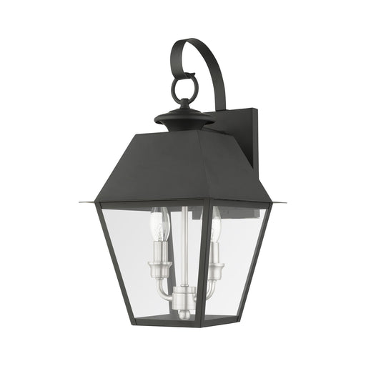 Wentworth 2-Light Medium Outdoor Wall Lantern in Black with Brushed Nickel Finish Cluster