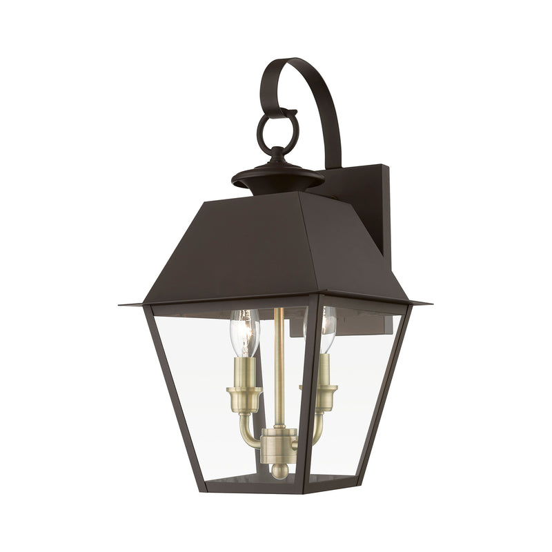 Wentworth 2-Light Medium Outdoor Wall Lantern in Bronze with Antique Brass Finish Cluster