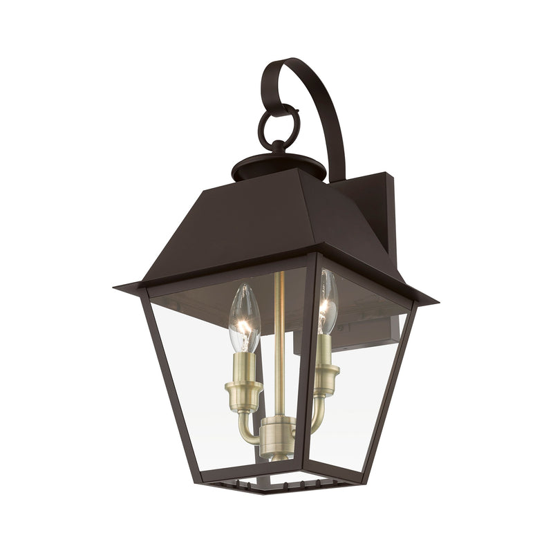 Wentworth 2-Light Medium Outdoor Wall Lantern in Bronze with Antique Brass Finish Cluster