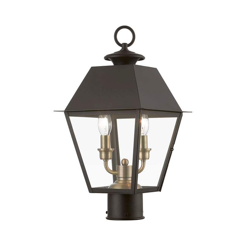 Wentworth 2-Light Medium Outdoor Post Light in Bronze with Antique Brass Finish Cluster