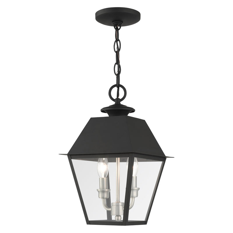 Wentworth 2-Light Medium Outdoor Pendant Lantern in Black with Brushed Nickel Finish Cluster