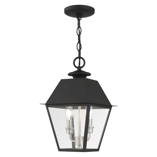 Wentworth 2-Light Medium Outdoor Pendant Lantern in Black with Brushed Nickel Finish Cluster