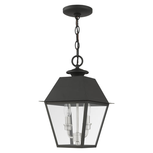 Wentworth 2-Light Medium Outdoor Pendant Lantern in Black with Brushed Nickel Finish Cluster