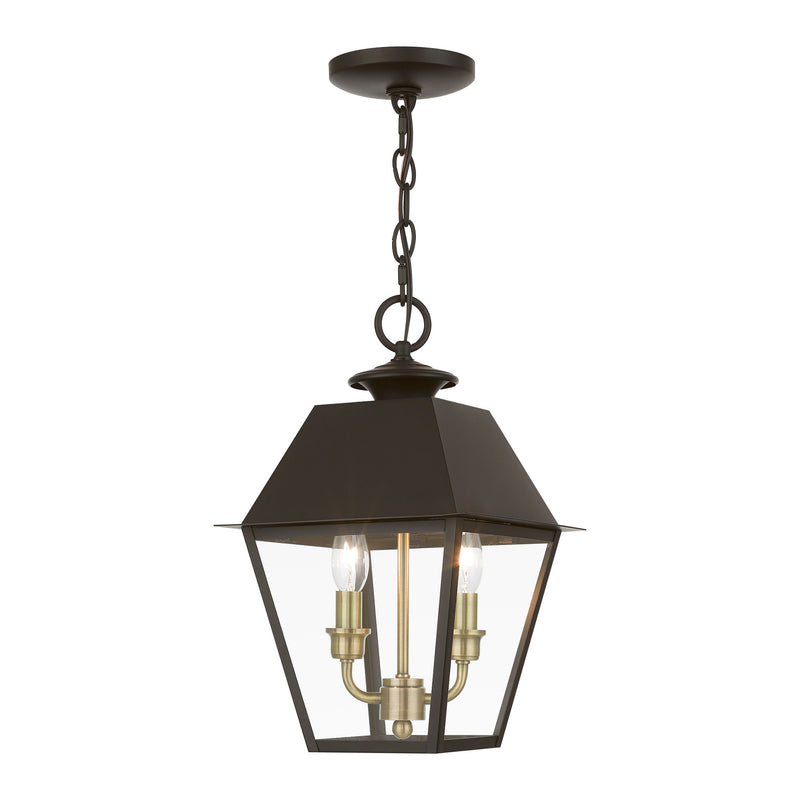 Wentworth 2-Light Medium Outdoor Pendant Lantern in Bronze with Antique Brass Finish Cluster
