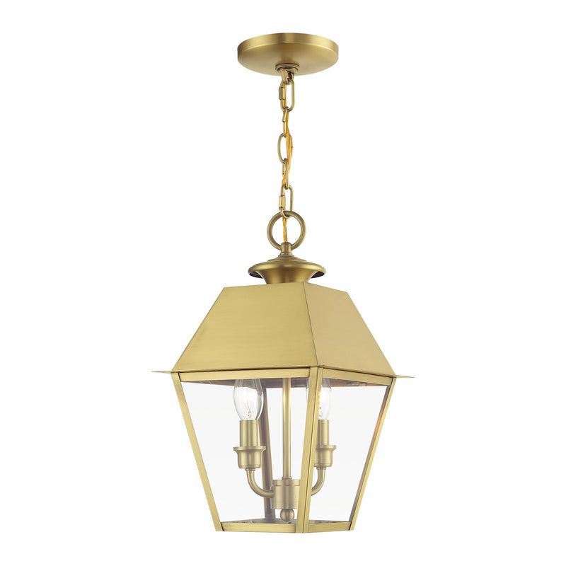 Wentworth 2-Light Medium Outdoor Pendant Lantern in Natural Brass