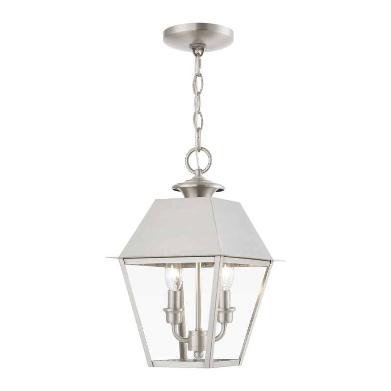 Wentworth 2-Light Medium Outdoor Pendant Lantern in Brushed Nickel