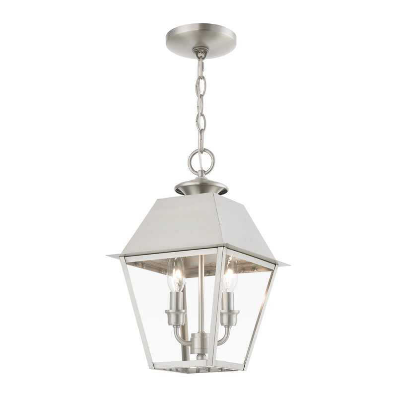 Wentworth 2-Light Medium Outdoor Pendant Lantern in Brushed Nickel