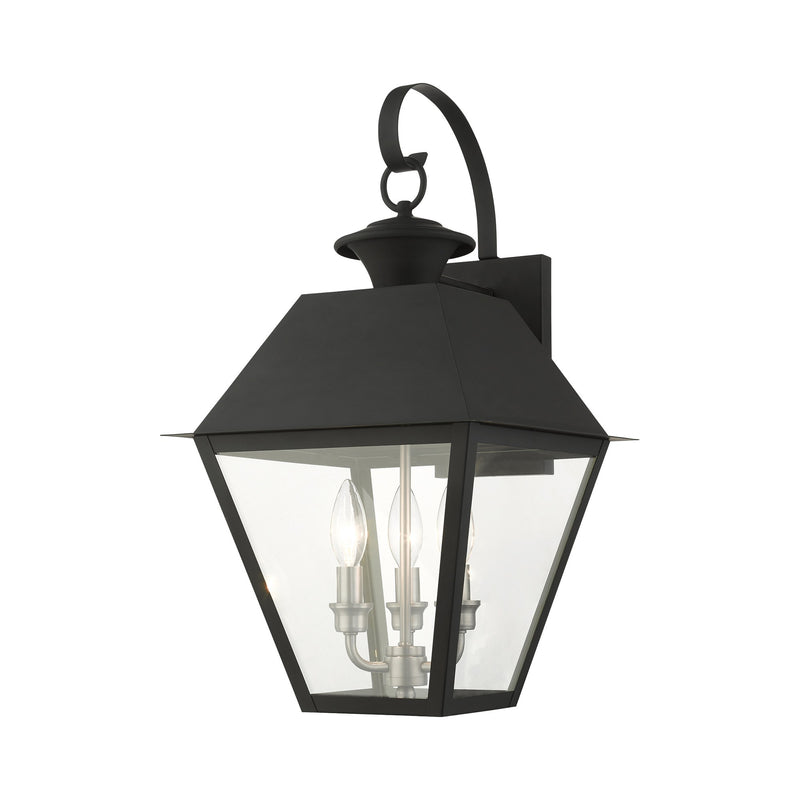 Wentworth 3-Light Large Outdoor Wall Lantern in Black with Brushed Nickel Finish Cluster