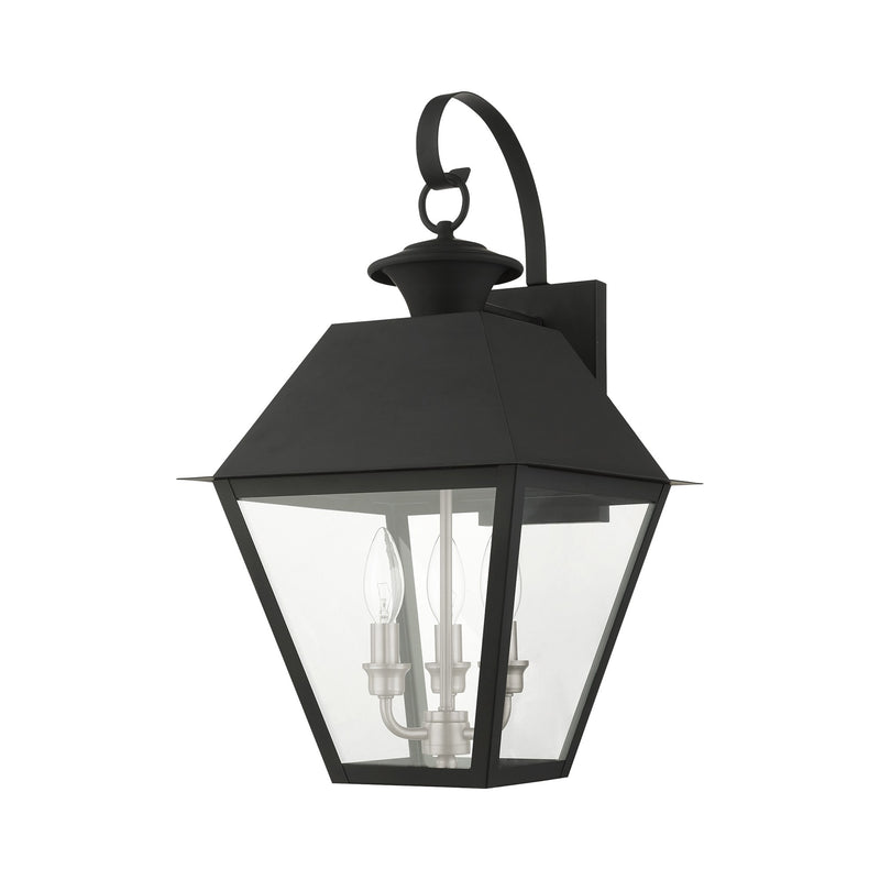 Wentworth 3-Light Large Outdoor Wall Lantern in Black with Brushed Nickel Finish Cluster