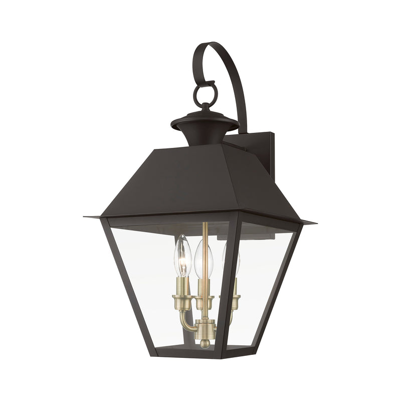 Wentworth 3-Light Large Outdoor Wall Lantern in Bronze with Antique Brass Finish Cluster