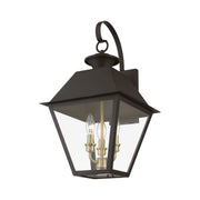 Wentworth 3-Light Large Outdoor Wall Lantern in Bronze with Antique Brass Finish Cluster