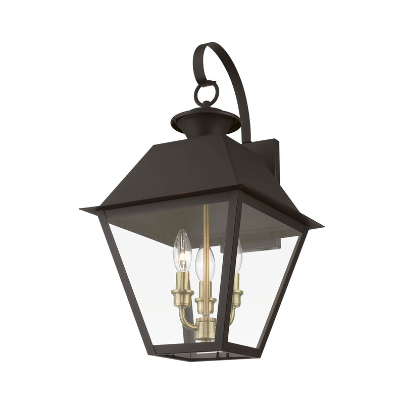 Wentworth 3-Light Large Outdoor Wall Lantern in Bronze with Antique Brass Finish Cluster