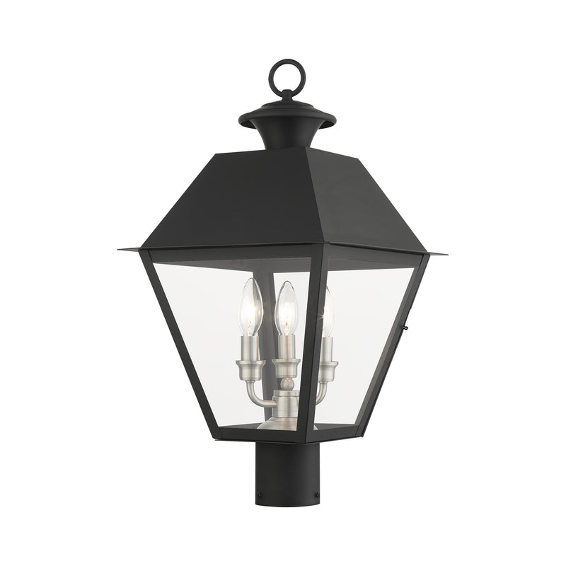 Wentworth 3-Light Large Outdoor Post Light in Black with Brushed Nickel Finish Cluster