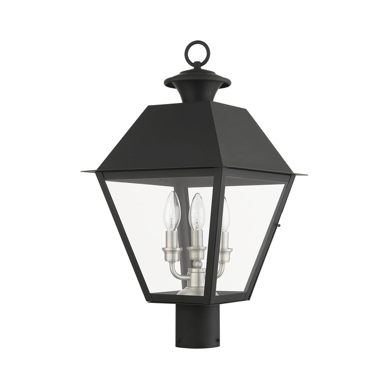 Wentworth 3-Light Large Outdoor Post Light in Black with Brushed Nickel Finish Cluster
