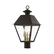 Wentworth 3-Light Large Outdoor Post Light in Bronze with Antique Brass Finish Cluster