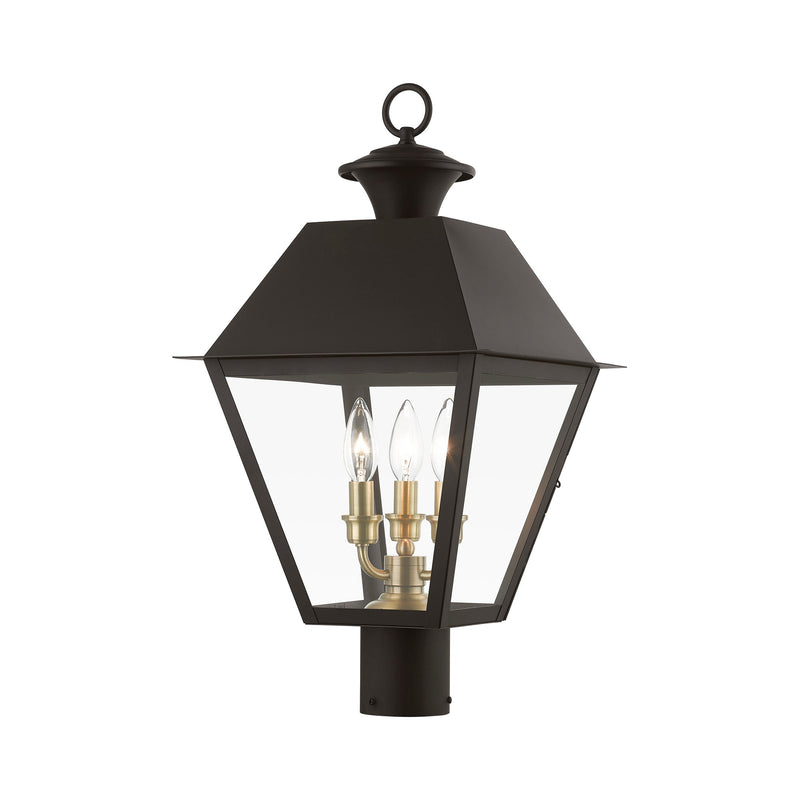 Wentworth 3-Light Large Outdoor Post Light in Bronze with Antique Brass Finish Cluster