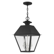 Wentworth 3-Light Large Outdoor Pendant Lantern in Black with Brushed Nickel Finish Cluster