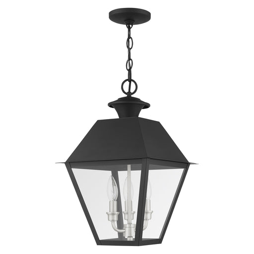 Wentworth 3-Light Large Outdoor Pendant Lantern in Black with Brushed Nickel Finish Cluster