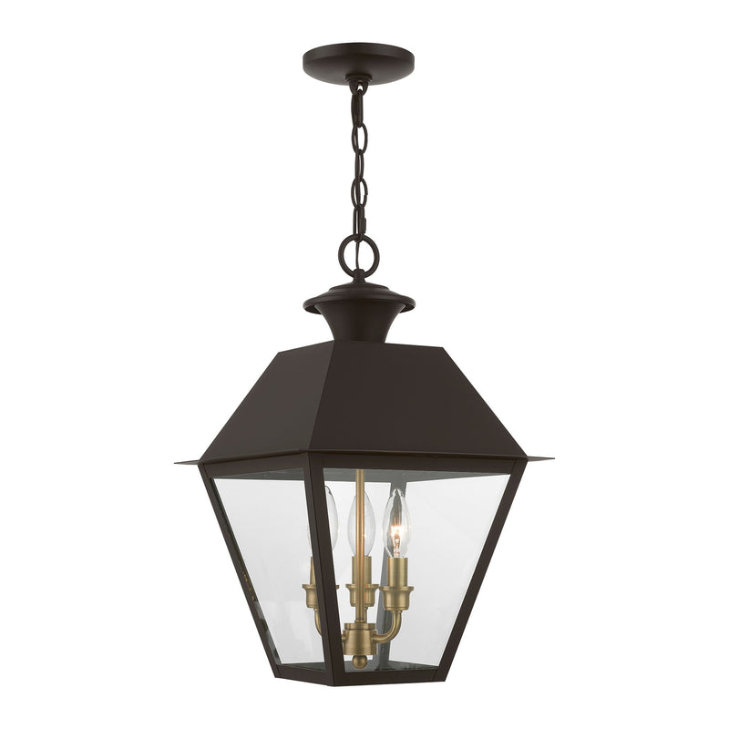Wentworth 3-Light Large Outdoor Pendant Lantern in Bronze with Antique Brass Finish Cluster