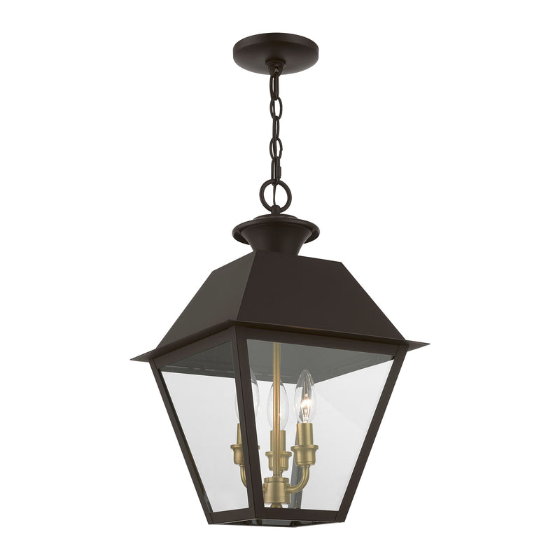 Wentworth 3-Light Large Outdoor Pendant Lantern in Bronze with Antique Brass Finish Cluster