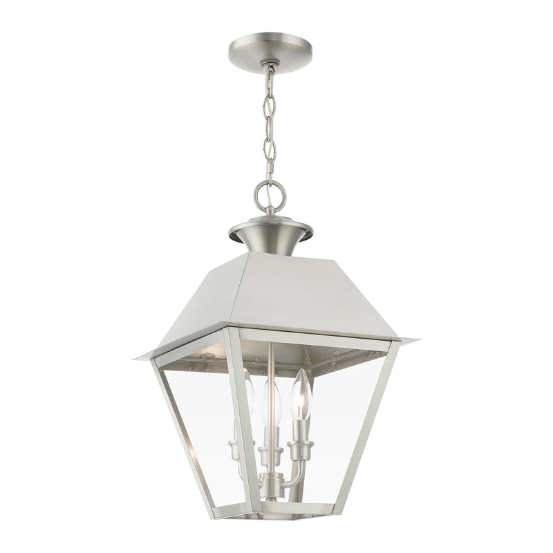 Wentworth 3-Light Large Outdoor Pendant Lantern in Brushed Nickel