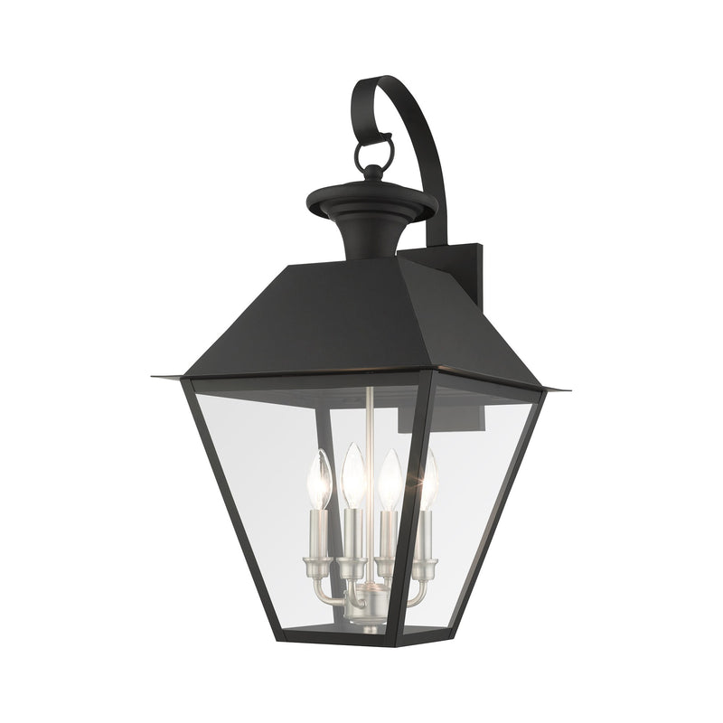 Wentworth 4-Light Extra Large Outdoor Wall Lantern in Black with Brushed Nickel Finish Cluster