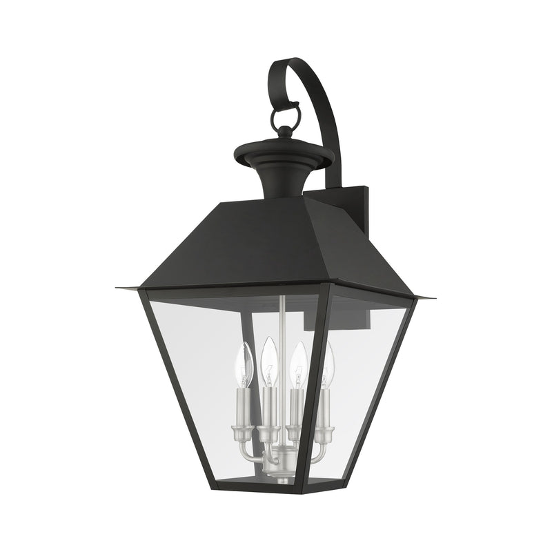 Wentworth 4-Light Extra Large Outdoor Wall Lantern in Black with Brushed Nickel Finish Cluster
