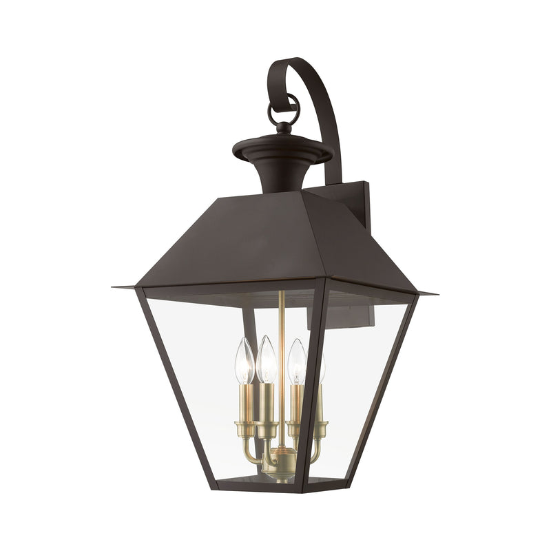 Wentworth 4-Light Extra Large Outdoor Wall Lantern in Bronze with Antique Brass Finish Cluster