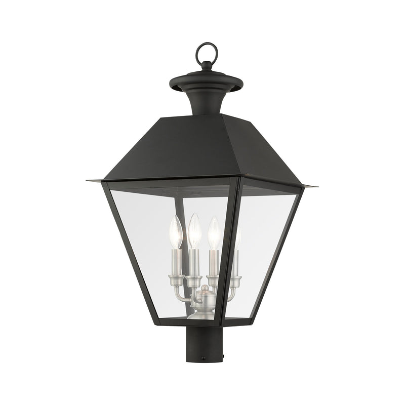 Wentworth 4-Light Extra Large Outdoor Post Light in Black with Brushed Nickel Finish Cluster