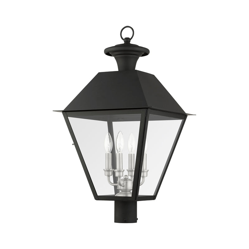 Wentworth 4-Light Extra Large Outdoor Post Light in Black with Brushed Nickel Finish Cluster