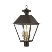 Wentworth 4-Light Extra Large Outdoor Post Light in Bronze with Antique Brass Finish Cluster