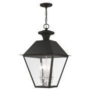 Wentworth 4-Light Extra Large Outdoor Pendant Lantern in Black with Brushed Nickel Finish Cluster