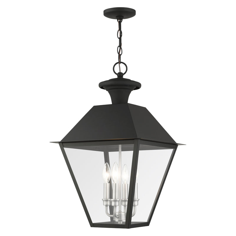 Wentworth 4-Light Extra Large Outdoor Pendant Lantern in Black with Brushed Nickel Finish Cluster