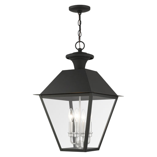 Wentworth 4-Light Extra Large Outdoor Pendant Lantern in Black with Brushed Nickel Finish Cluster
