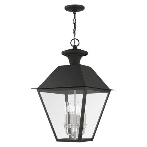 Wentworth 4-Light Extra Large Outdoor Pendant Lantern in Black with Brushed Nickel Finish Cluster