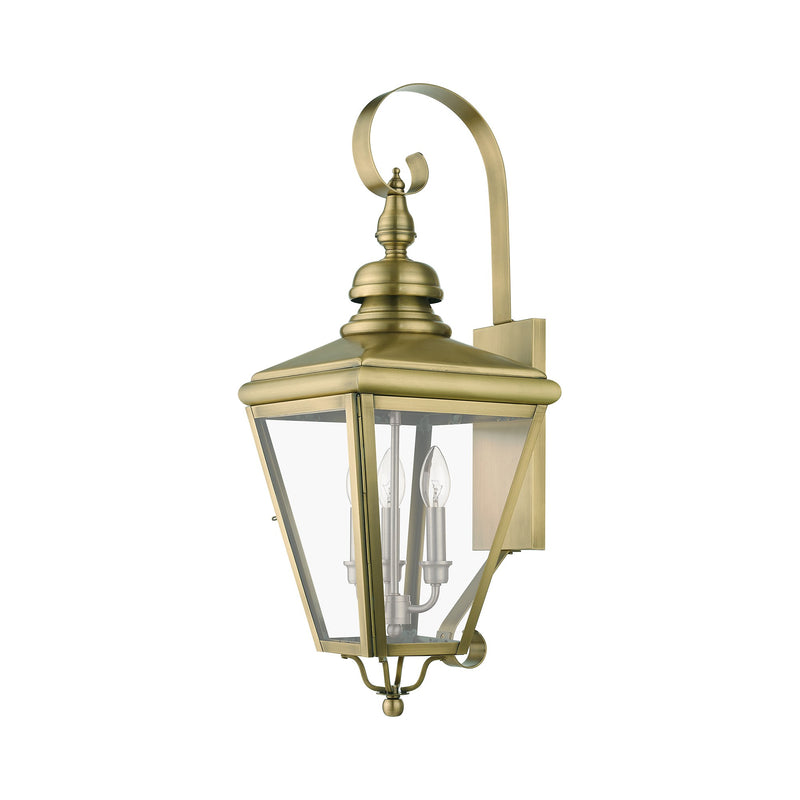 Adams 3-Light Large Outdoor Wall Lantern in Antique Brass with Brushed Nickel Finish Cluster