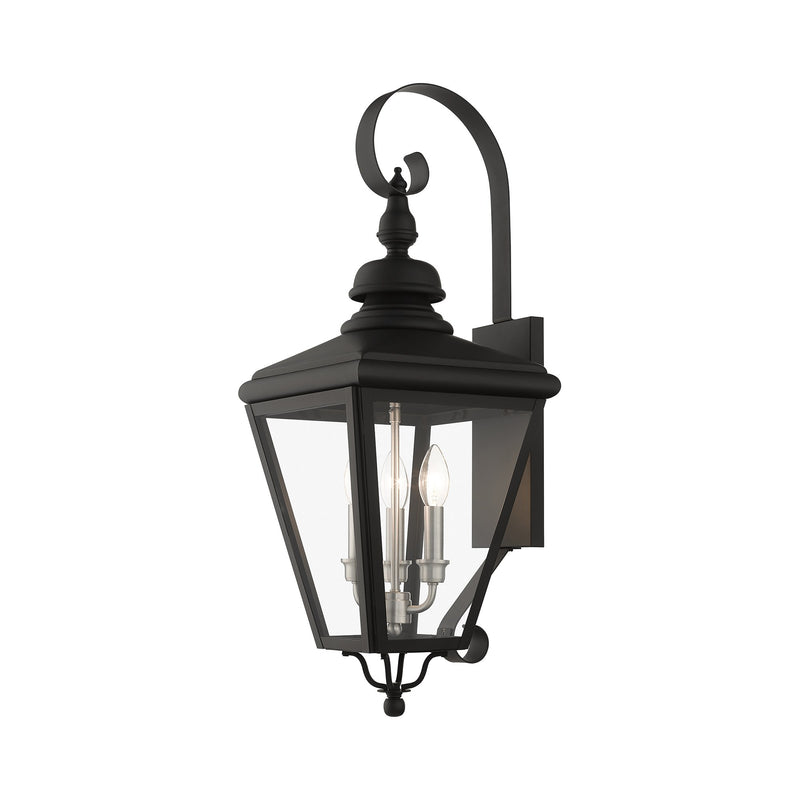 Adams 3-Light Large Outdoor Wall Lantern in Black with Brushed Nickel Finish Cluster